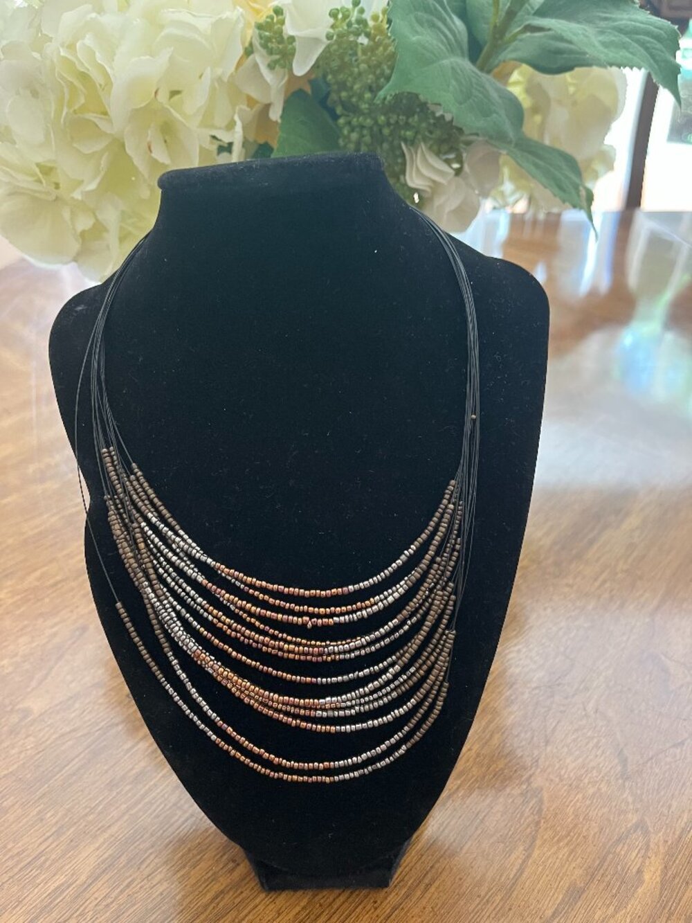 Chico's Multi-Strand Beaded Illusion Necklace in Earth Tones